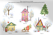 Snowmen Village Watercolor Clipart, an Illustration by Anna Druzhkova (Thumbnail 4 of 20)