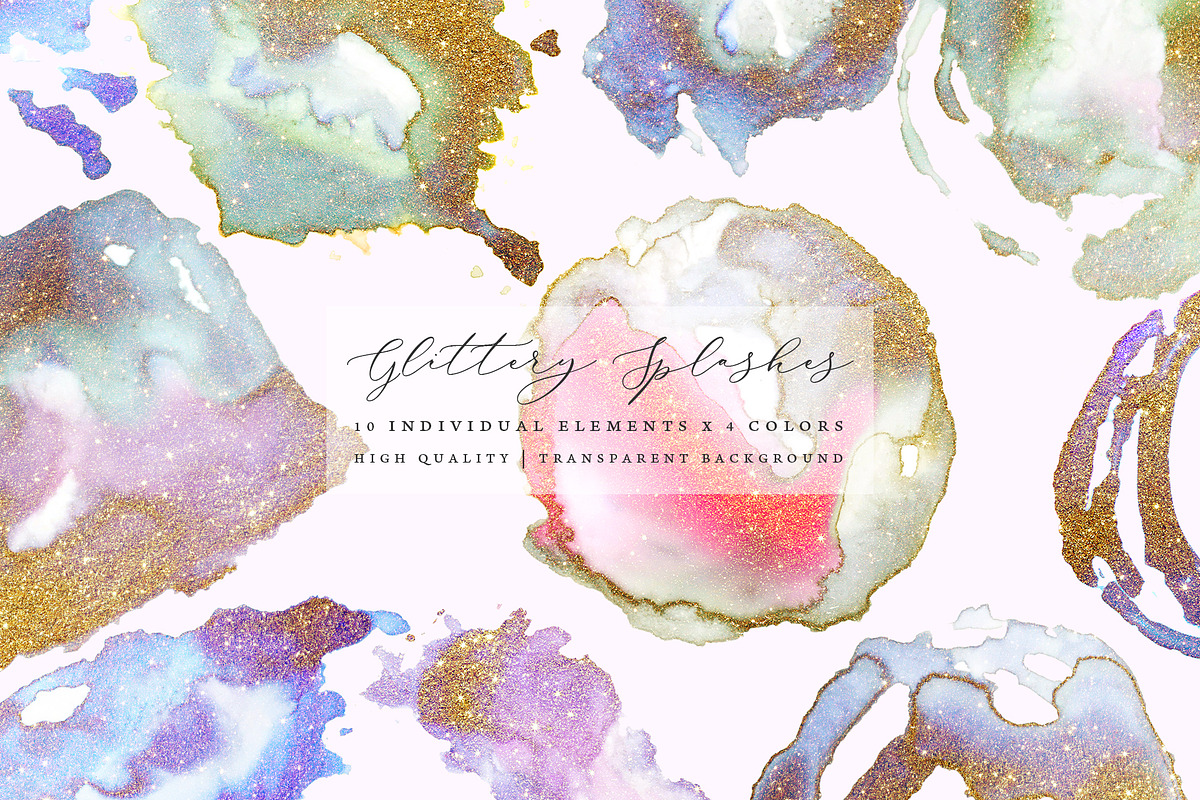 Glittery Gold Watercolor Splashes, an Object Graphic by OM Creativ (Photo 1 of 5)