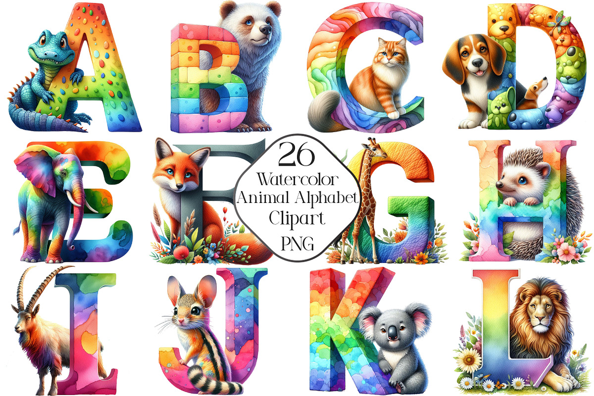 Watercolor Animal Alphabet Clipart, an Illustration by CraftArtStudio (Photo 1 of 6)