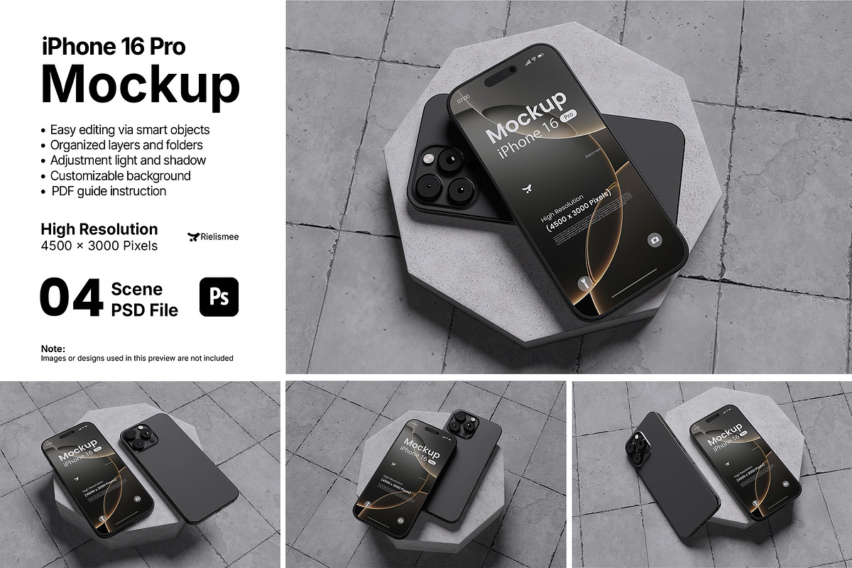 iPhone 16 Pro Mockup Bundle Set, an iPhone Mockup by Rielismee (Photo 1 of 5)