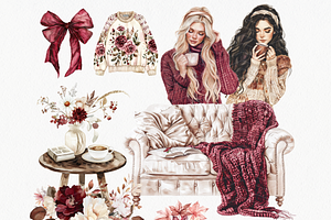 Burgundy Fall Clipart Bundle