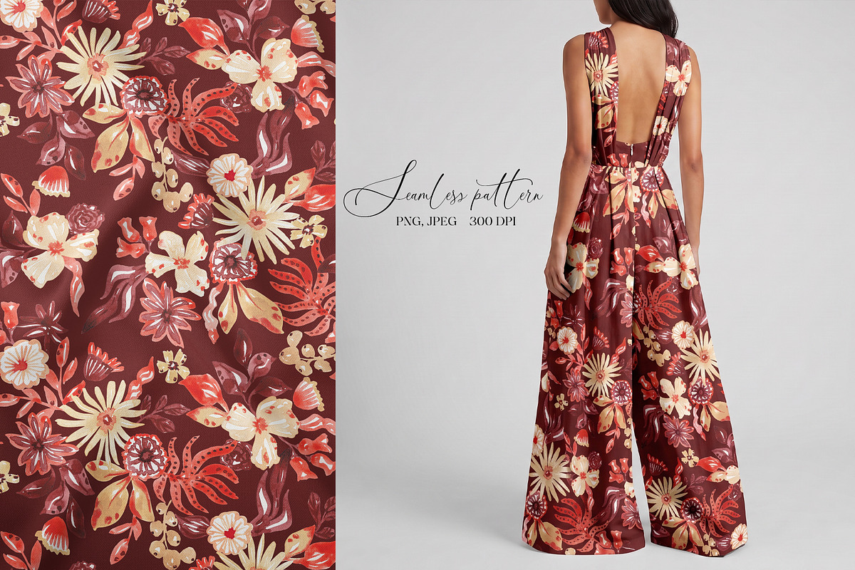 Watercolor Autumn Floral Pattern, a Pattern Graphic by SirenaArt (Photo 2 of 12)