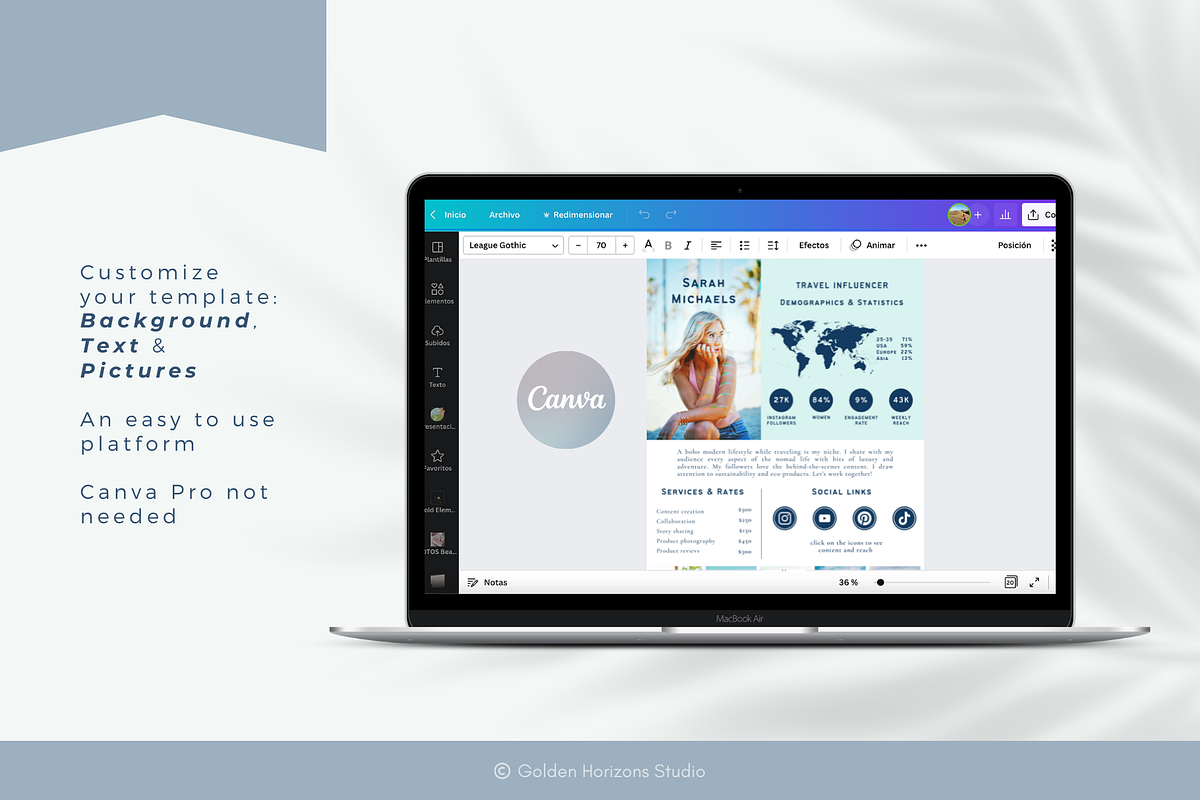 Travel Influencer Media Kit Blue, a Resume Template by Golden Horizons Studio (Photo 7 of 8)