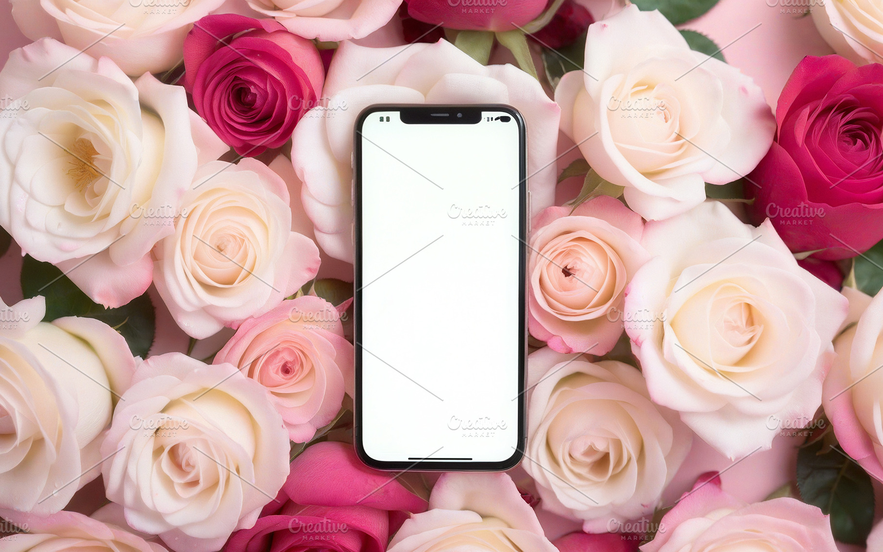 smartphone, background of roses, a Technology Photo by itakdalee