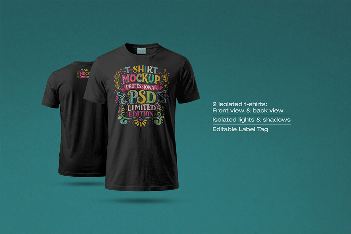 T-Shirt Mockup - Black Version, a Mockup by Avelina Studio (Photo 2 of 3)