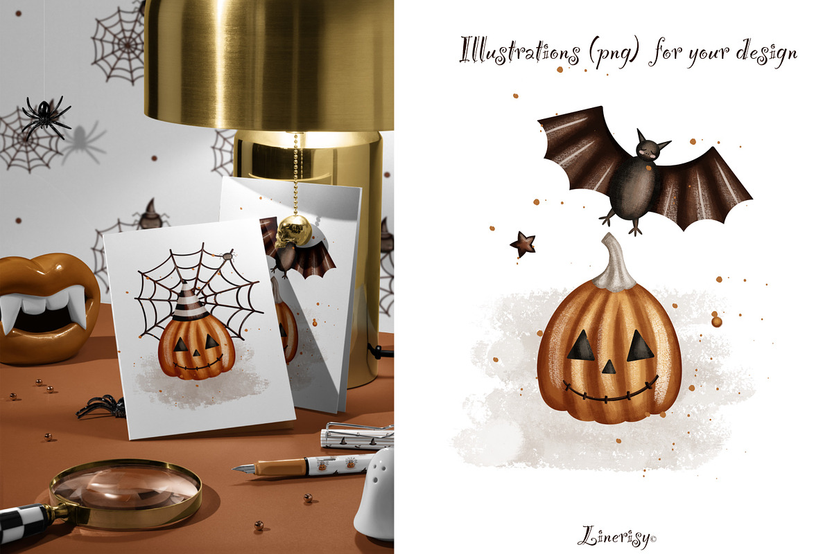 Halloween- illustration and patterns, an Illustration by Linerisyart (Photo 7 of 11)