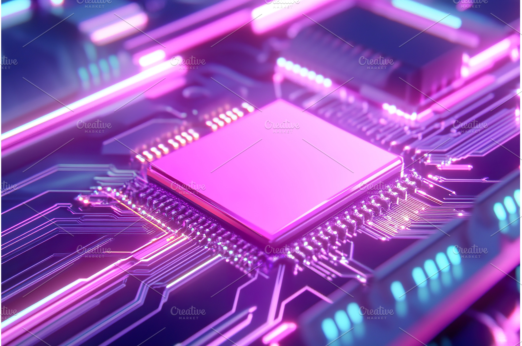 Futuristic glowing microchip with, a Technology Photo by Lermont51