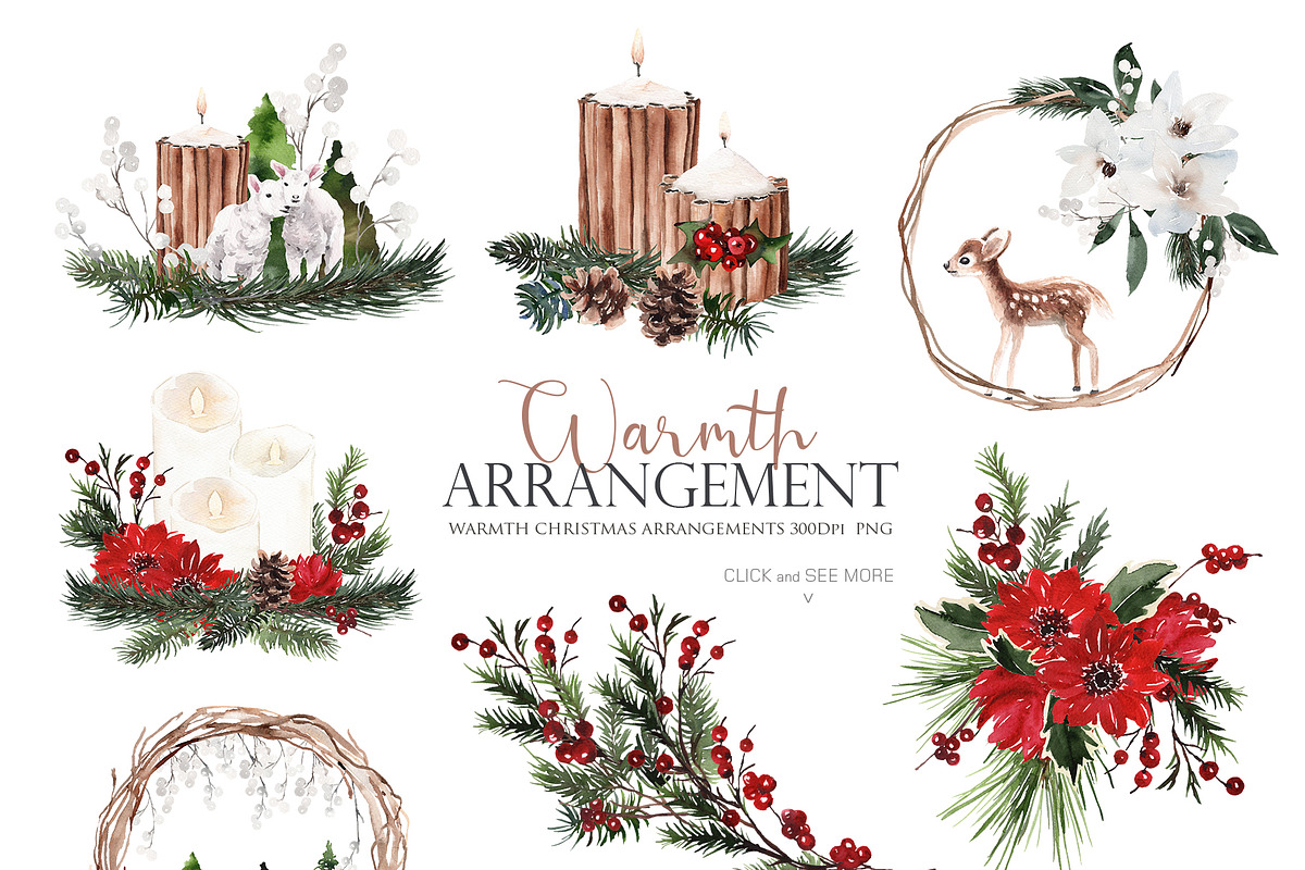 Watercolor clipart -Warmth Christmas, an Illustration by Beigetime (Photo 3 of 9)