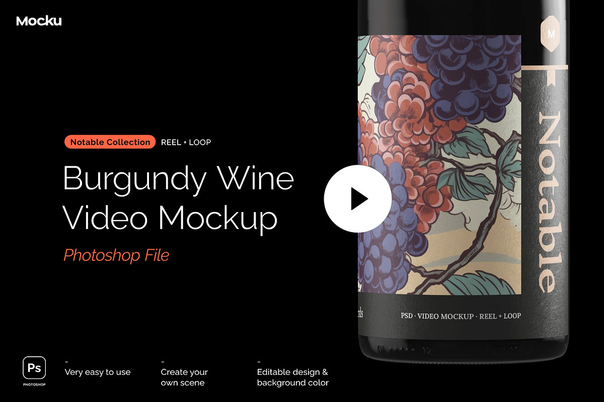 Notable - Burgundy Wine Video Mockup, a Packaging Mockup by Mocku (Photo 2 of 14)