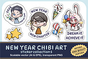 New Year Chibi Art Sticker Set 5, an Illustration by vectstudio (Thumbnail 1 of 3)