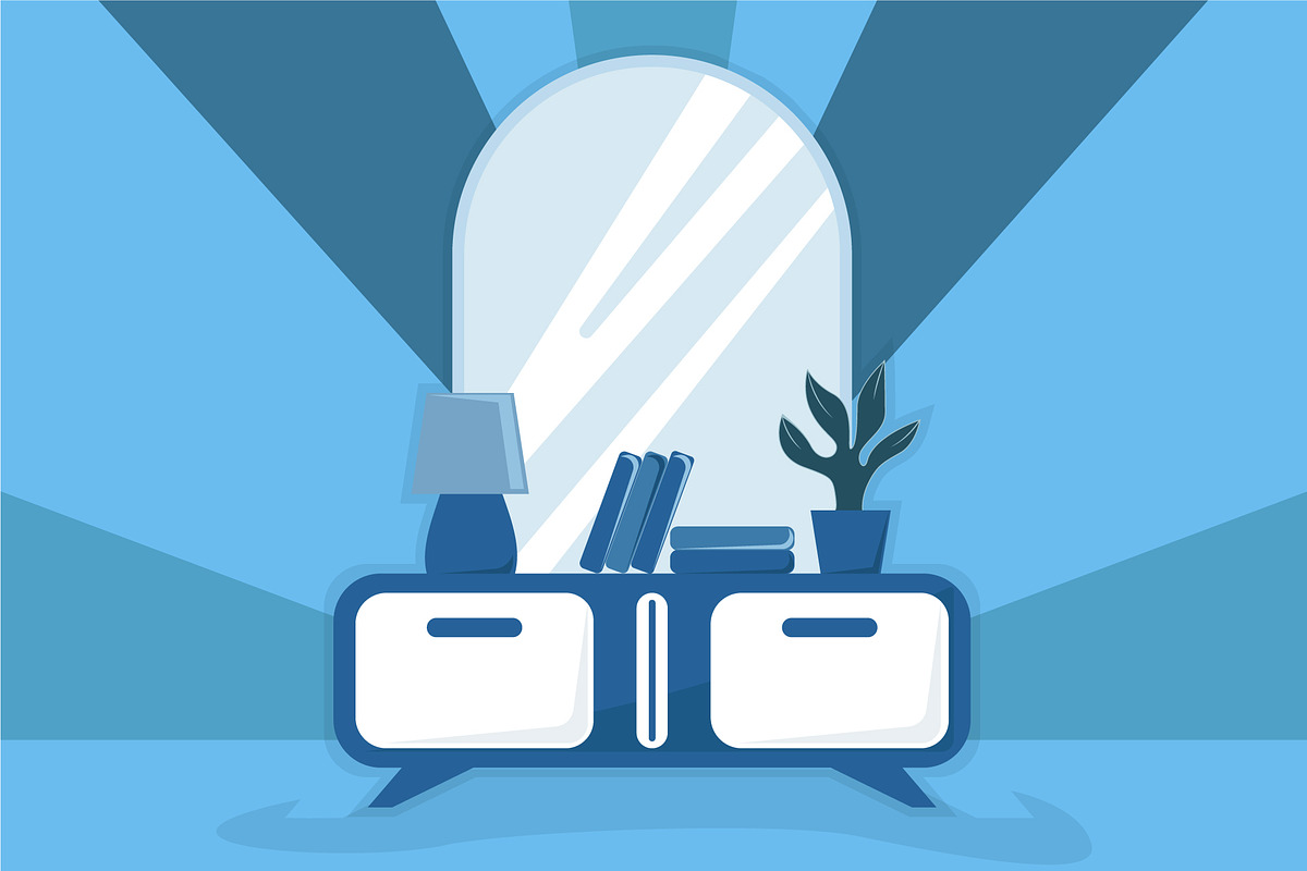 sideboard bookcase interior vector, a Decorative Illustration by zyxroun shop