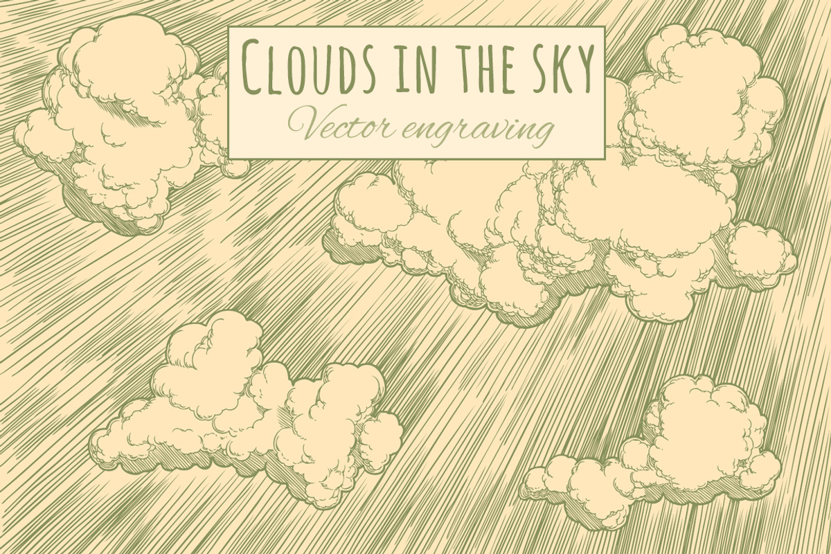 Clouds in the sky. Vector engraving., an Illustration by Vector Engraving (Photo 1 of 2)