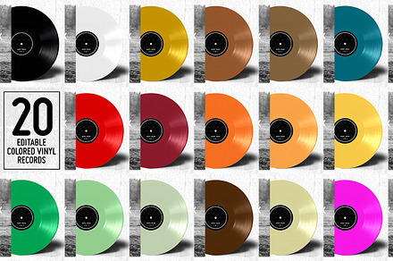 20 Colored Vinyl Records - Mockup