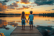 Lake Sunset Digital Backdrop, a Layer Style Add-On by Wild Honey Design Co. (Thumbnail 1 of 2)
