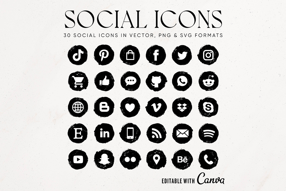 Black & White Social Icon Bundle, an Outline Icon by Indie Grace Design (Photo 1 of 2)
