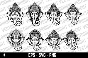 Hindu deity Ganesha's head, a Decorative Illustration by Vectorhight