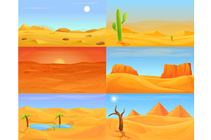 Desert Banner Set, Cartoon Style