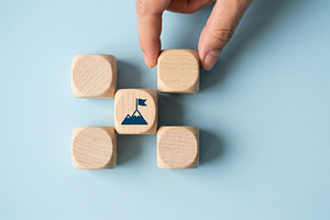 Wooden Block with Mountain Flag, a Business Photo by thepslr