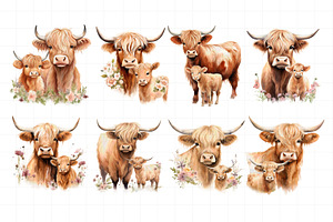 Highland Cow And Calf Clipart