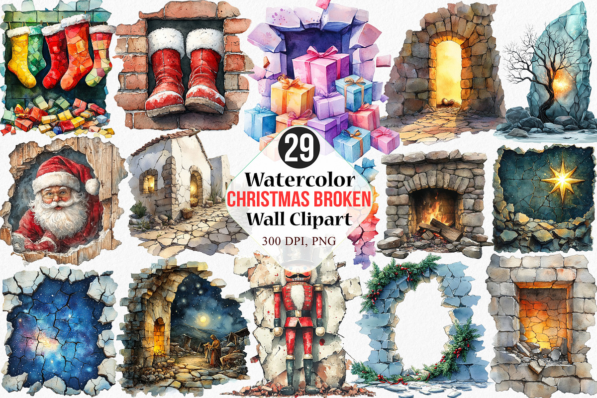 Christmas Broken Wall Clipart, an Illustration by Canvas Craft (Photo 1 of 7)