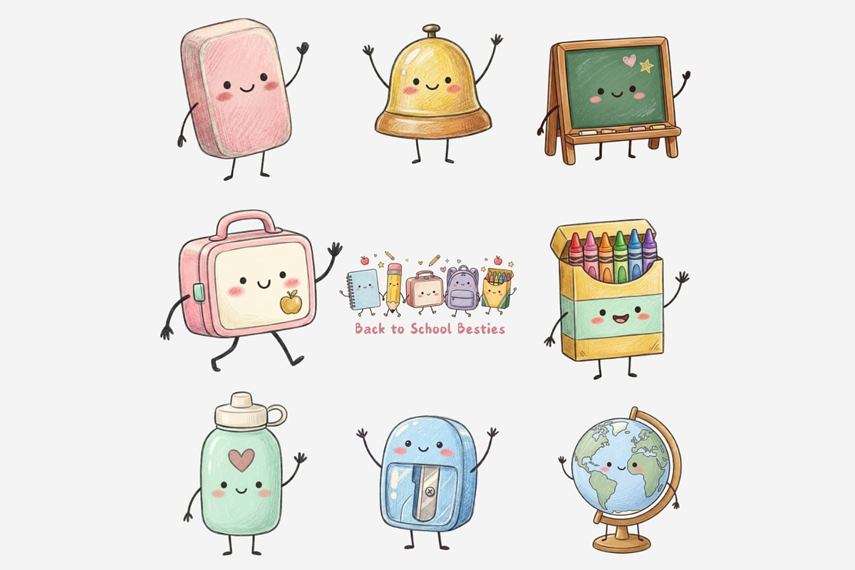School Supply Besties Clipart Bundle, a Seasonal Illustration by Tanya Kart (Photo 6 of 10)