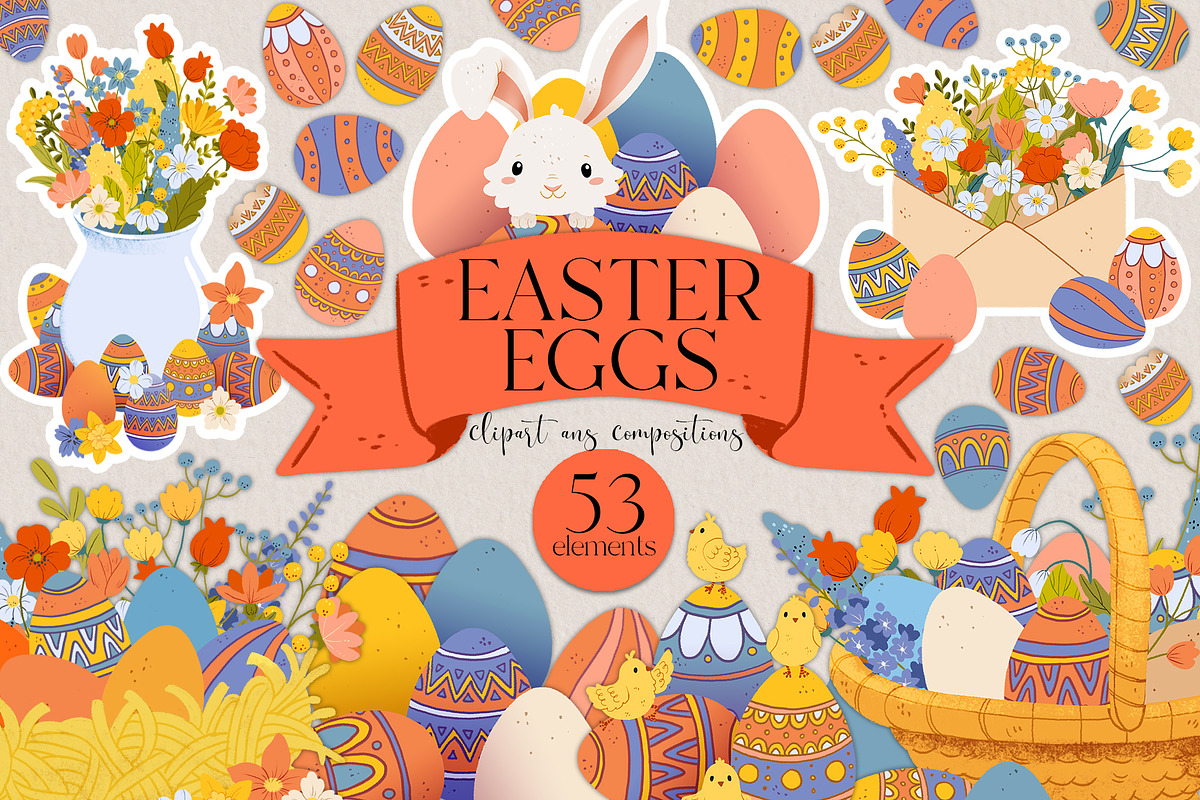Easter Eggs Clipart, a Seasonal Illustration by LukaJreym (Photo 1 of 9)