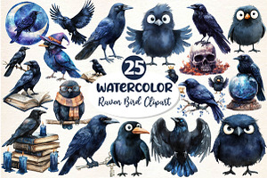 Watercolor Raven Clipart, an Illustration by Dream Creation