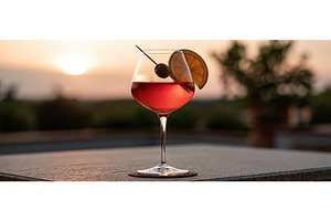 Elegant Red Cocktail at Sunset on, a Food & Drink Photo by piter.goskov