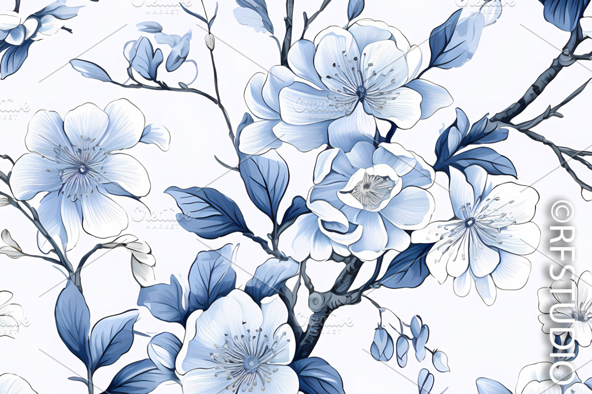 CHINOISERIE SPRING BLOSSOMS Seamless, a Texture Illustration by RefinedFantasyStudio (Photo 6 of 9)