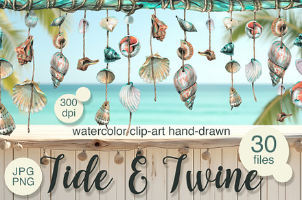 Garland of Shells Watercolor Clipart