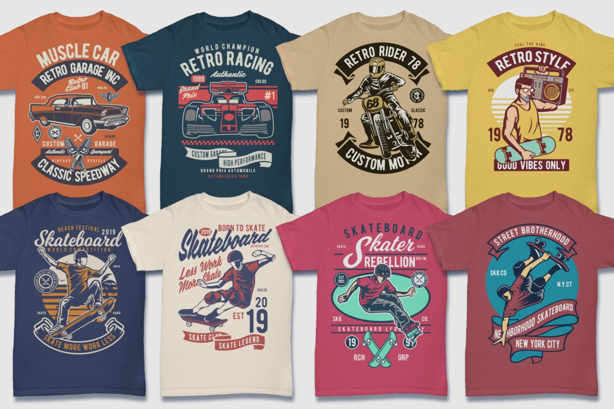 100 Retro Tshirt Designs Bundle #2, a Sport Illustration by roach_graphic (Photo 12 of 14)
