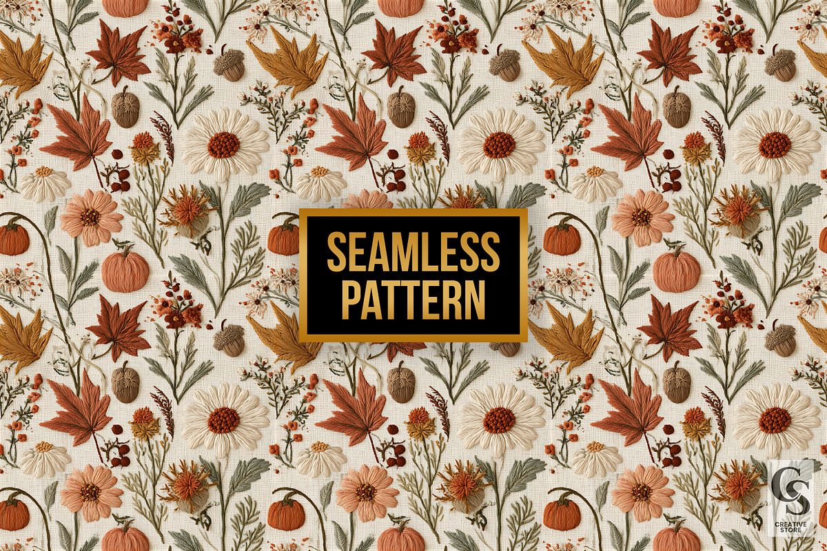 Cottagecore Autumn Embroidery Paper, a Pattern Graphic by Creative Store (Photo 4 of 5)