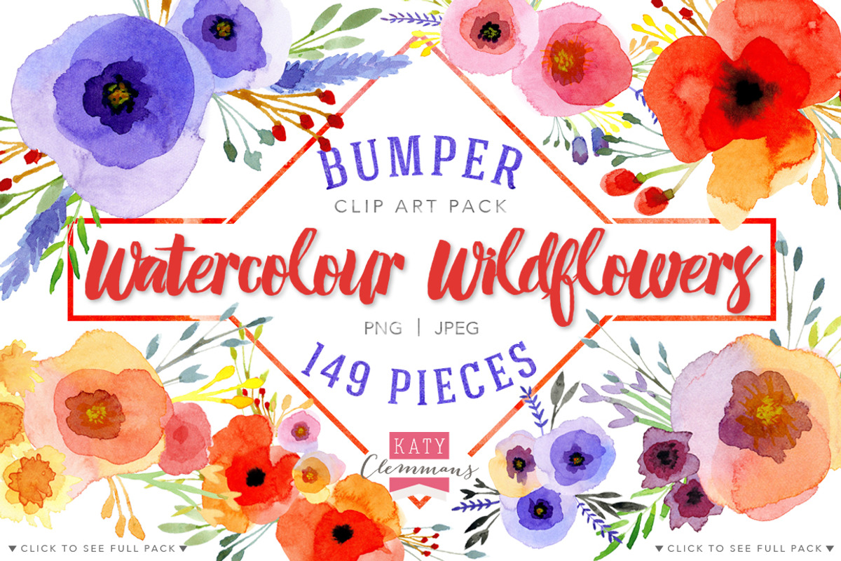 Watercolour Wildflowers clip art, an Illustration by Katy Clemmans (Photo 5 of 5)