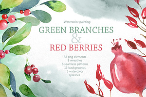 Watercolor branches and berries
