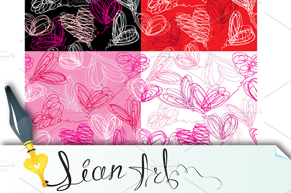 Seamless Pattern With Scribble Heart