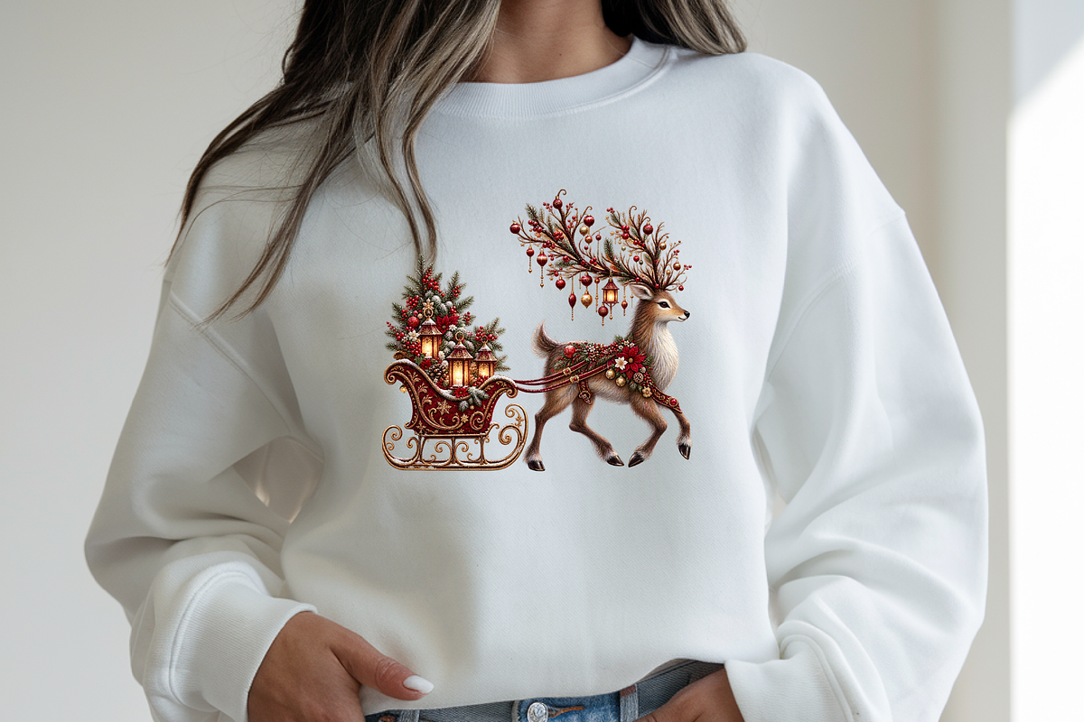 Ornate Christmas Reindeer Sleigh, a Seasonal Illustration by Printable Design Store (Photo 3 of 3)