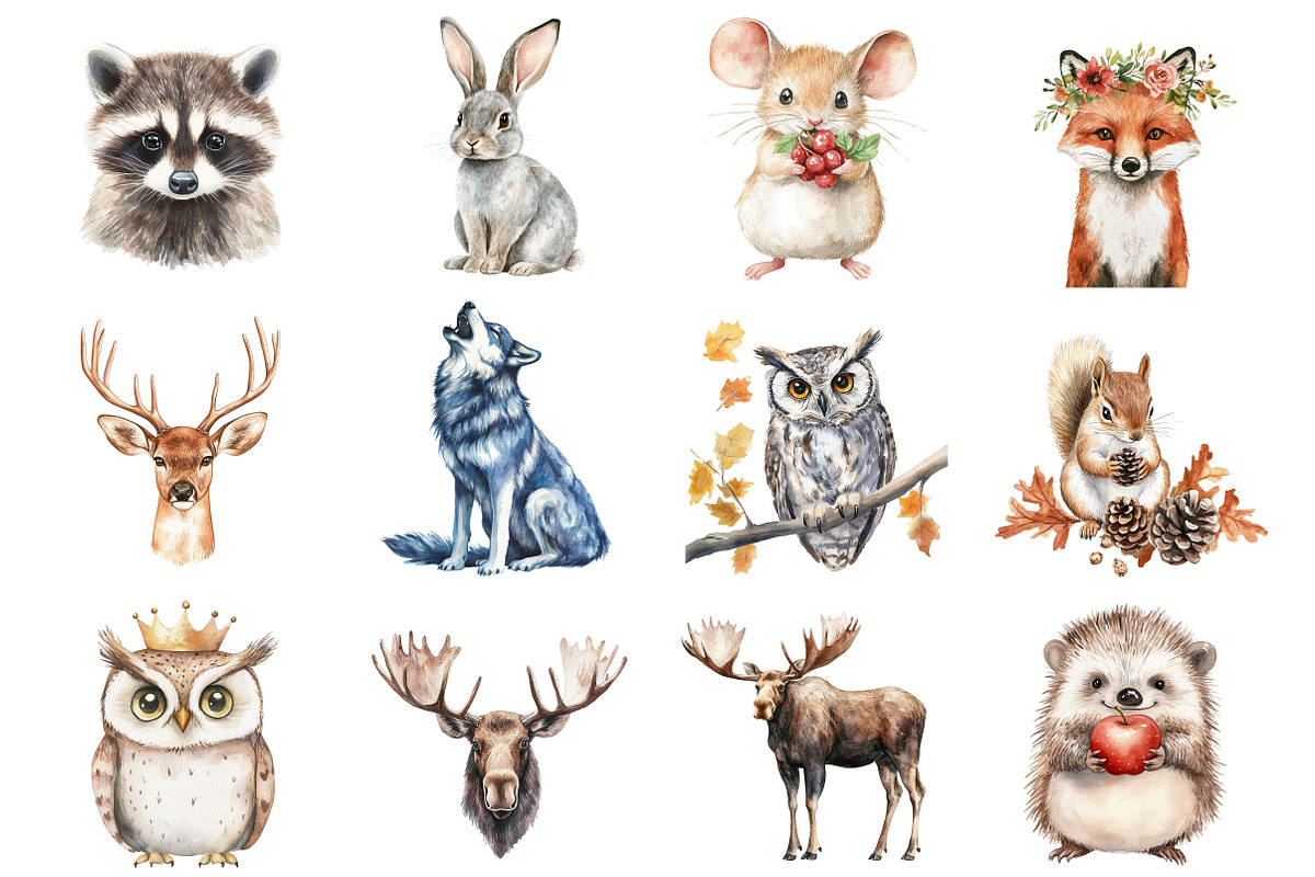 Watercolor Woodland Animals, an Illustration by Design Market (Photo 2 of 3)