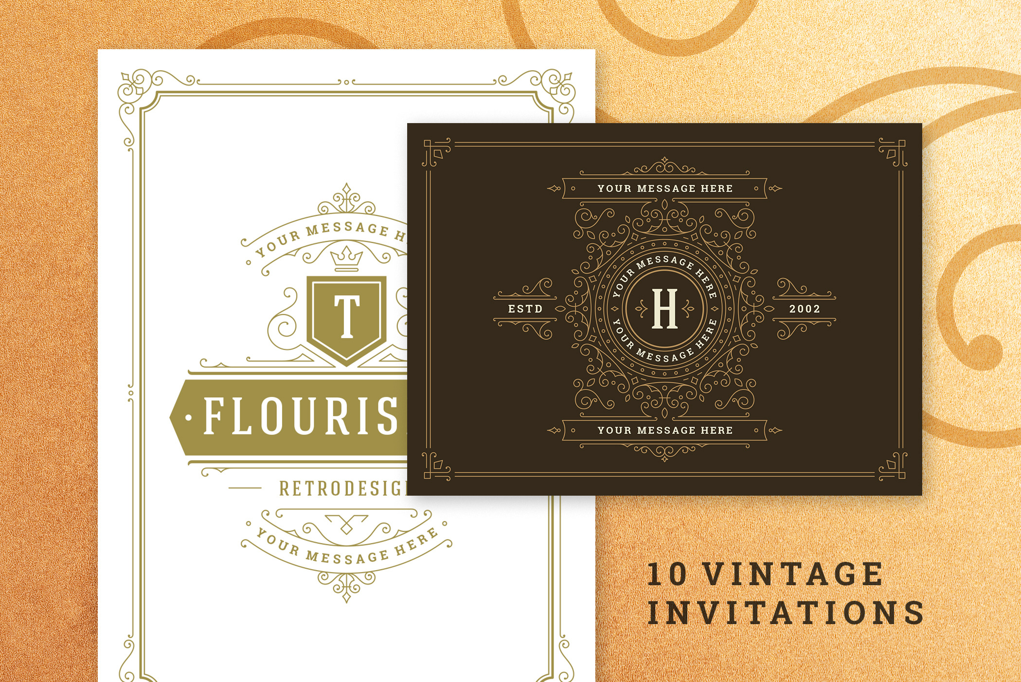 10 Vintage Ornament Invitations, an Invitation Template by Vasya Kobelev