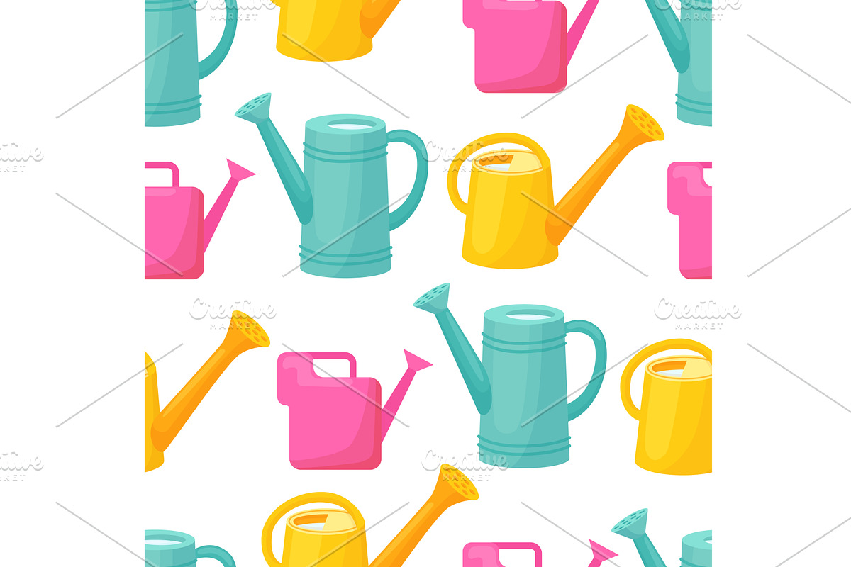 Watering can seamless pattern, an Illustration by Valerie Bodnar