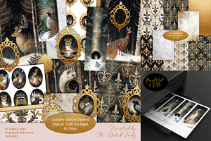Golden Winter Forest Craft Set, a Decorative Illustration by The Dutch Lady Designs