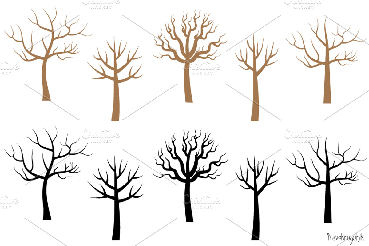 Bare tree silhouettes clipart set, an Illustration by Pravokrugulnik (Photo 4 of 4)