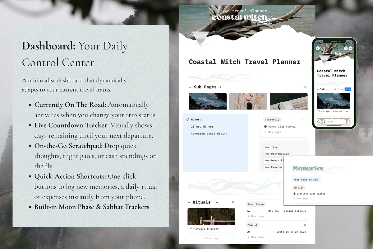 Coastal Witch Notion Travel Hub, an App Template by Mochi Atelier (Photo 3 of 12)