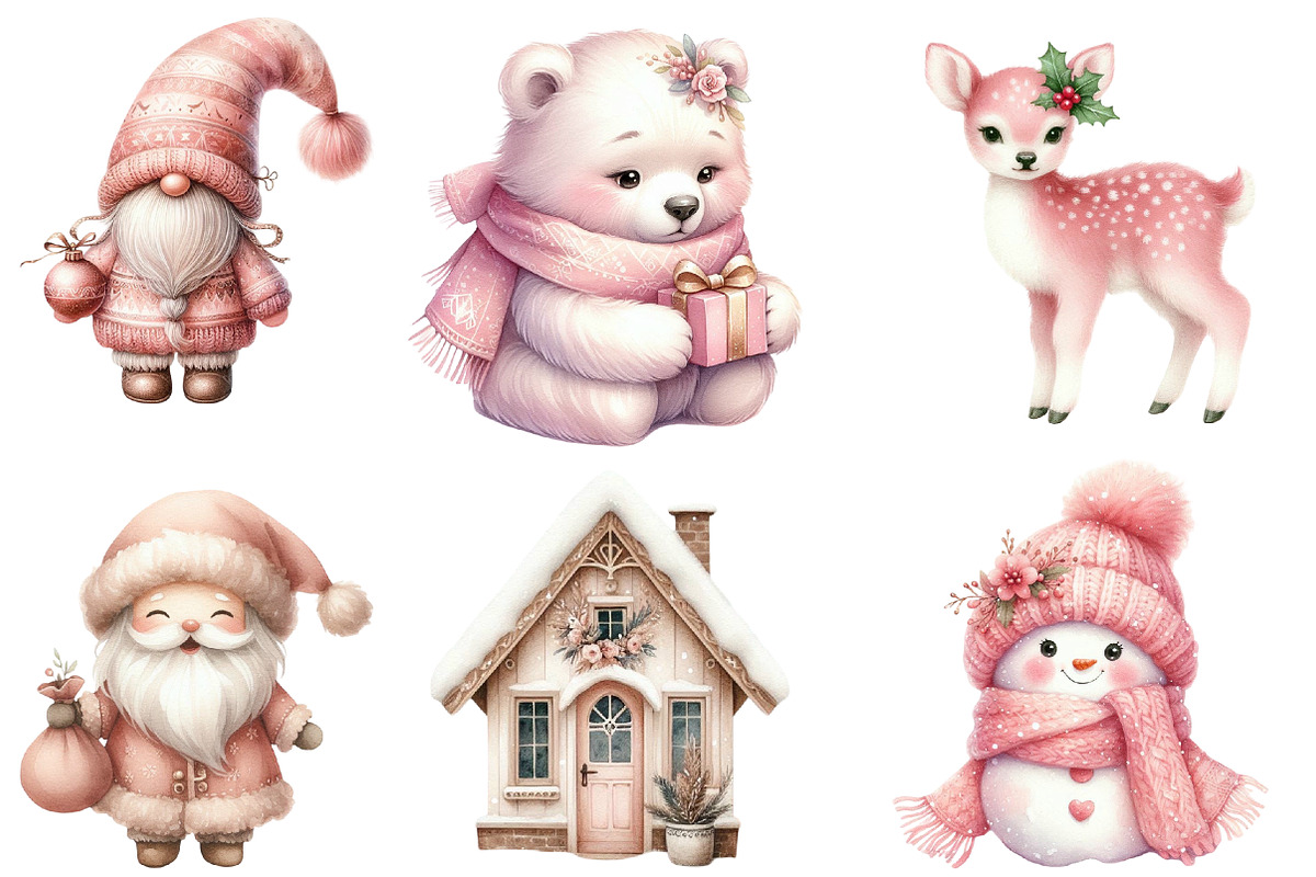 Pink Christmas Boho Watercolor, an Illustration by Designworld (Photo 3 of 5)