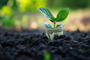 Green seedlings are growing on dollar banknote, a Nature Photo by AlyaAnd