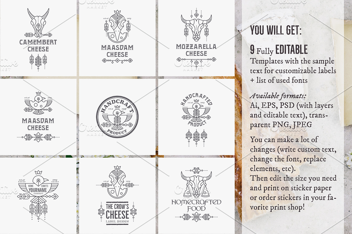 Cheese Labels: Editable Set, a Branding & Logo Template by Lumitar (Photo 2 of 5)