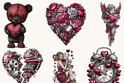 Vintage Red Valentine Clipart, a Seasonal Illustration by BusyDaydesign (Thumbnail 3 of 9)