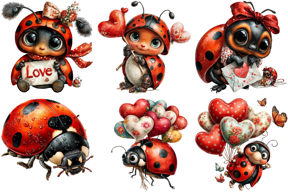 Cute Ladybug Valentine Clipart, an Illustration by DreamArtGraphic (Photo 4 of 5)