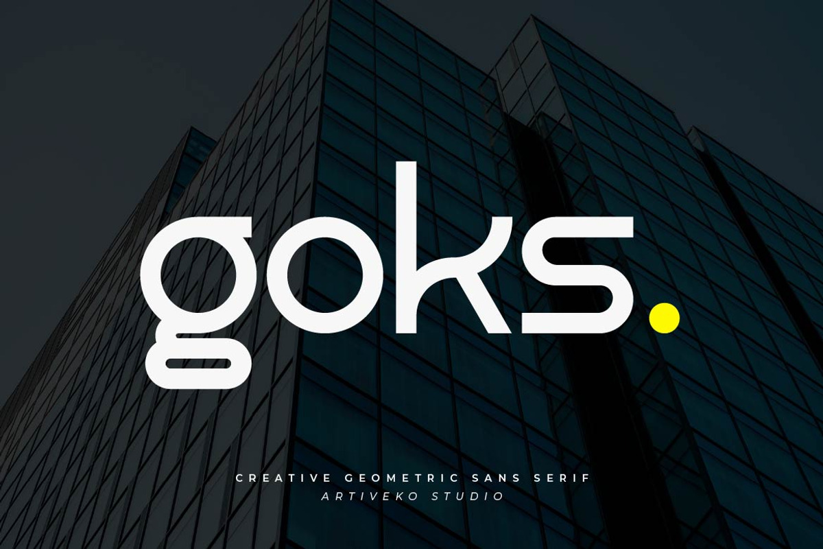 Goks – Creative Sans Serif Logo Font, a Script Font by Artiveko (Photo 1 of 8)