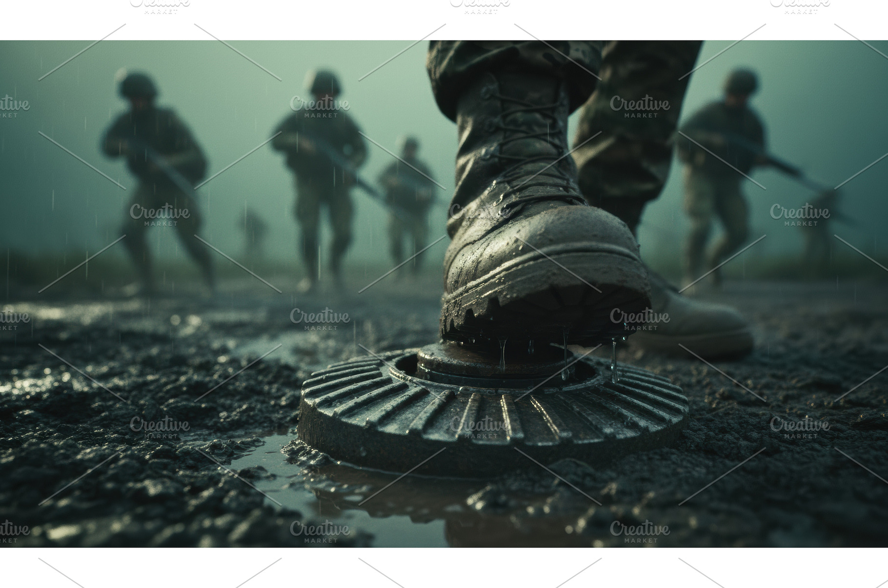 Close up of a soldiers muddy boot, an Industrial Photo by Igor Tichonow