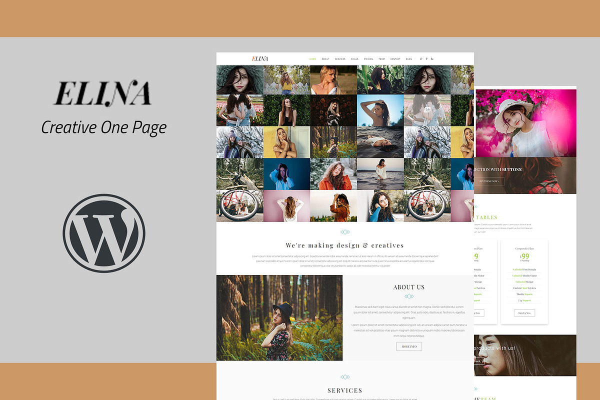 Elina – Creative Portfolio One Page, a WordPress Template by pixelonetry